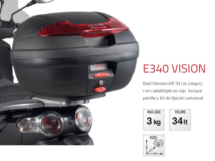 BAULETE MOTO GIVI 34 L. E340N NEGRO CATADIOPTRICO ROJO